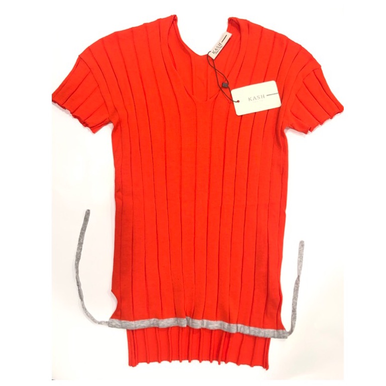 Kash Made In Italy Orange/Coral Drawstring Blouse